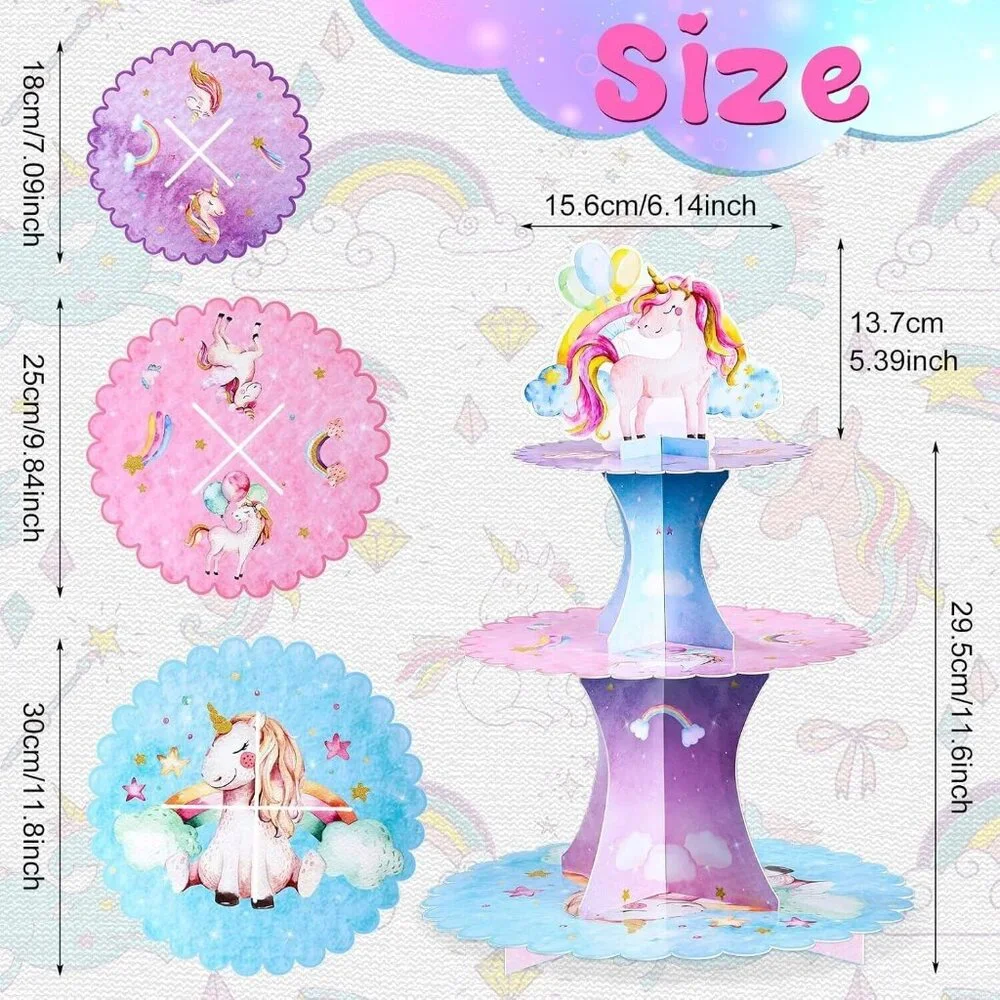 3 Tier Unicorn Cupcake Stand Watercolor Unicorn Cardboard Cupcake Holder  New